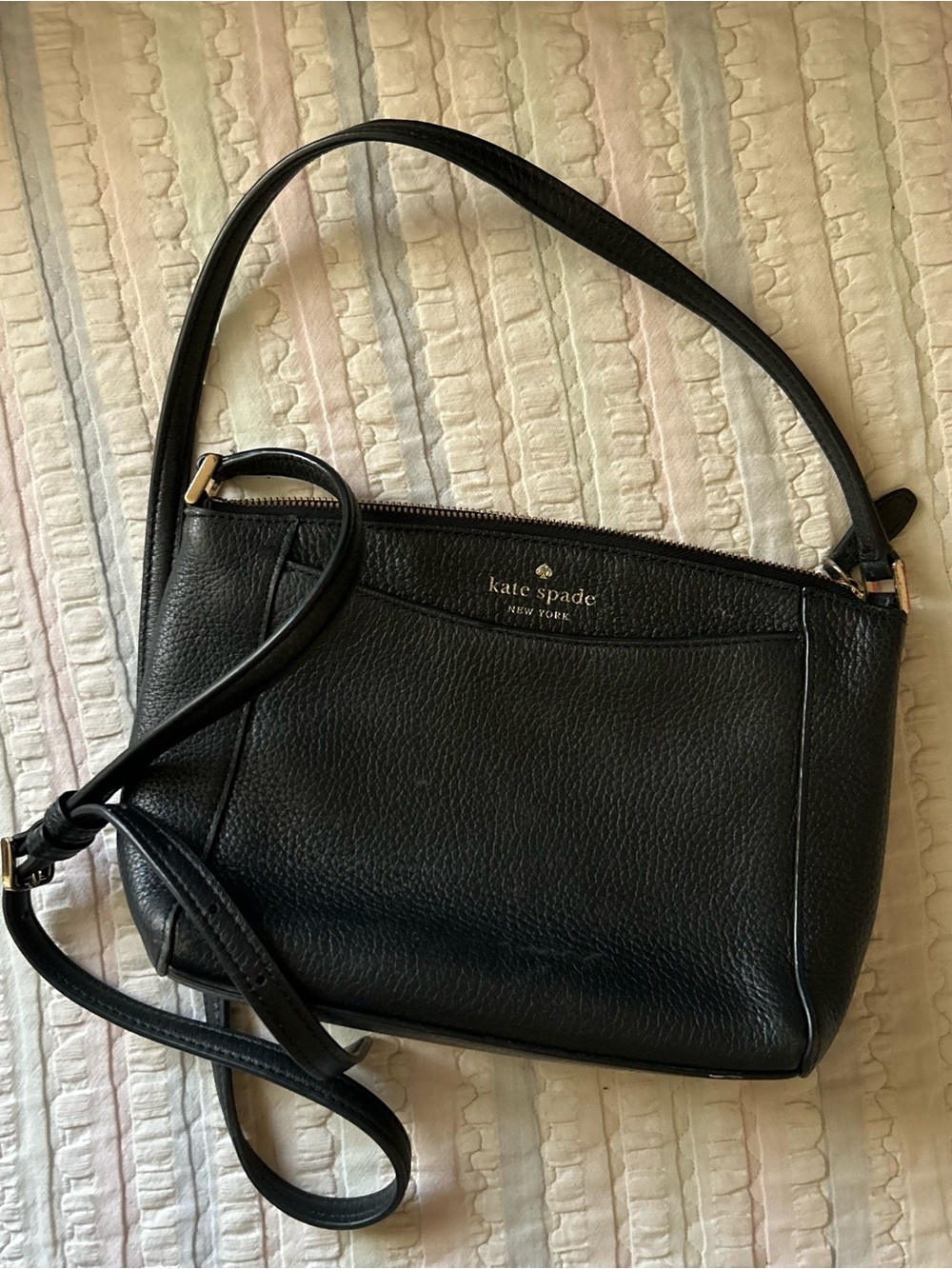 kate spade Black Pebbled Leather Crossbody with Gold Hardware